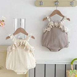 2025 New Summer Toddler Baby Girls Jumpsuit Sleeveless Cotton Lace Splicing Infant Baby Girls Bodysuits 0-24M Baby Clothing