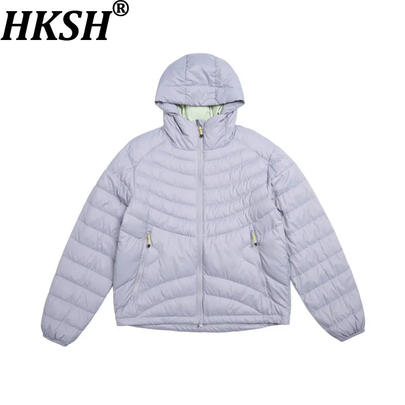 

HKSH 2025 Spring Autumn Winter New Men Tide Chic Ins Patchwork Spliced Hooded Simple Down Jacket Fashion Padded Coat Top HK15518