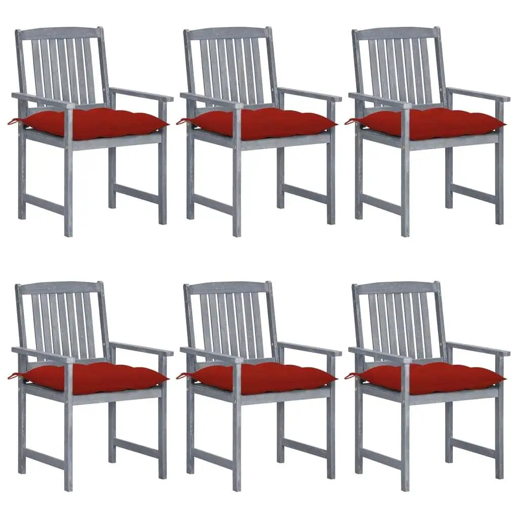 6-Piece Patio Chair Set with Cushions - Gray Solid Acacia Wood Outdoor Furniture