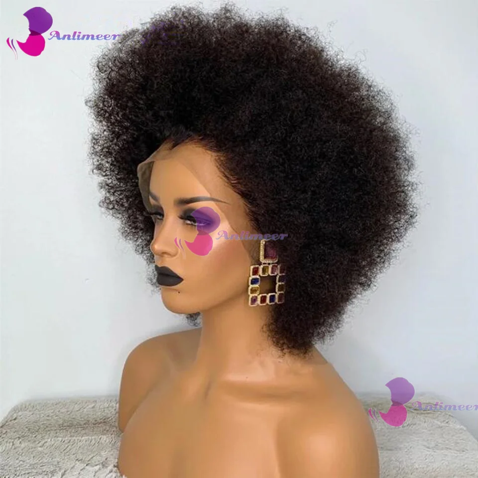 6 Inches Short Kinky Curly Wigs Natural Black Afro Kinky Curly Wigs for Black Women 100% Human Hair Wigs for Women Daily Used