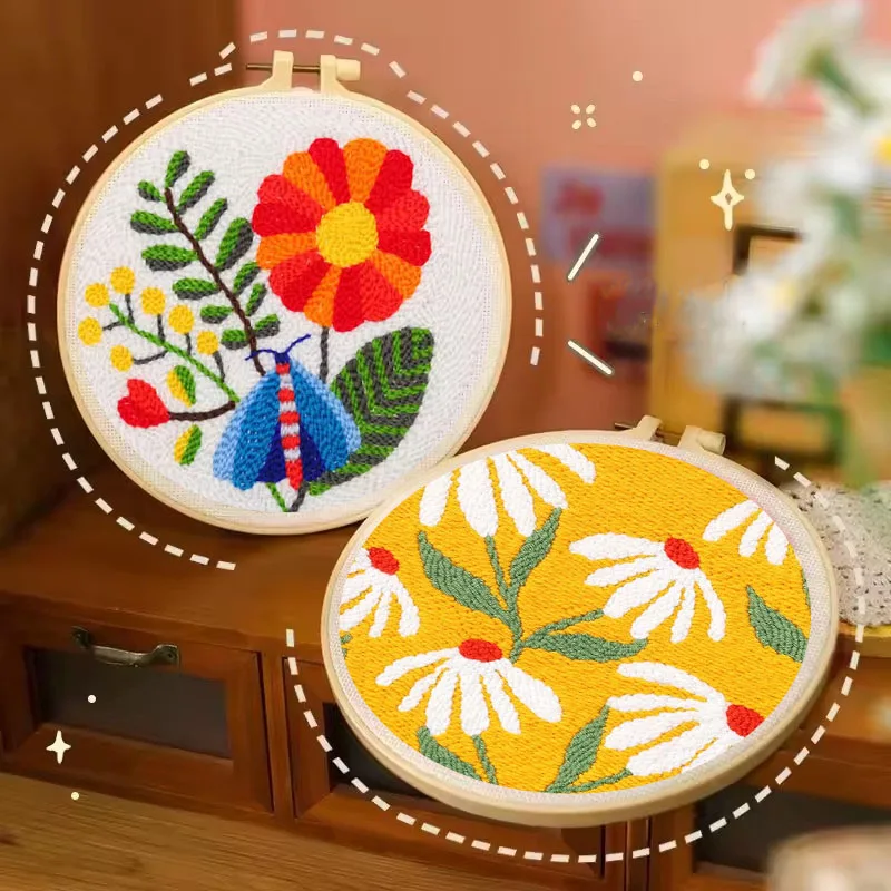 CHENISTORY لكمة إبرة التطريز الزهور نمط للبالغين DIY التطريز الصوف لكمة إبرة كزة طقم تطريز ديكور
