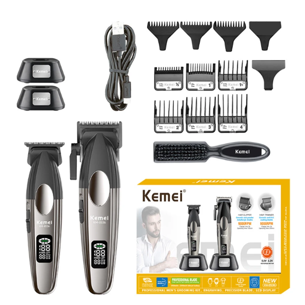 Kemei 8536 Professional Hair Clippers and Cordless Trimmer Set Barber Rechargeable Finish Hair Cutting Machine Beard Trimmer Men