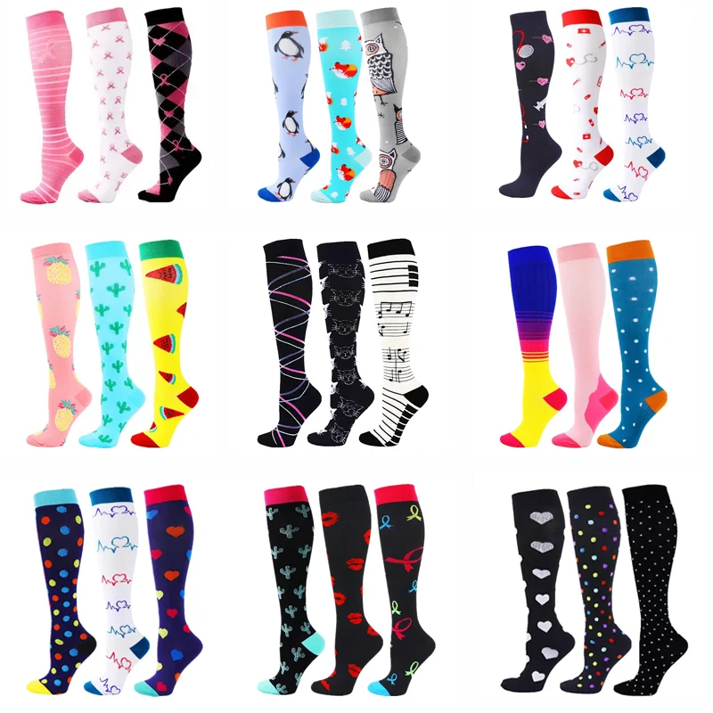 

3 Pairs Compression Socks Men Women Varicose Socks 20-30mmHg Edema Diabetes Nurses Running Natural Hiking Cycling Sports Socks