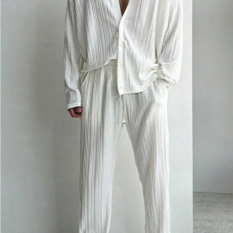 

Мужской повседневный длинный све на пуговицах irt, модный свободный крой, одежда для поездок на работу, весенне-летний молодежный комплект, включает длинные брюки