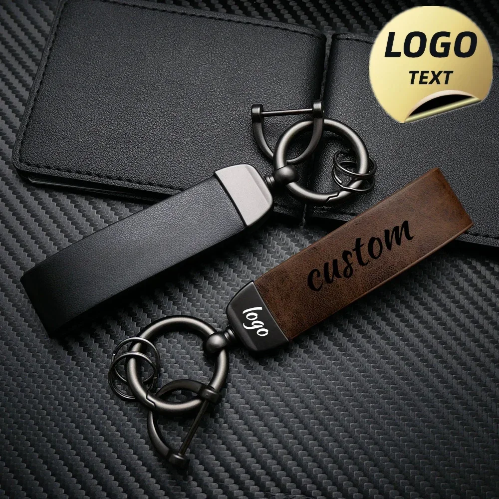 Laser Engrave Discolored Leather Car Keyring Vintage Customized LOGO Keychain Ring for Men Women Personalize Key Chains Gift