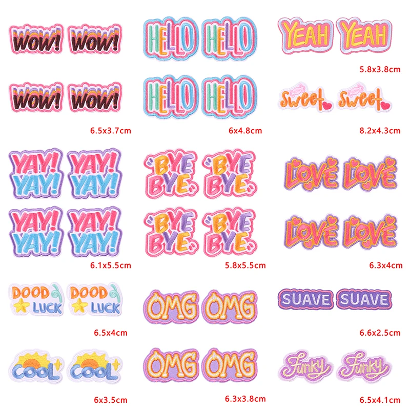 10Pcs Colorful Letters Iron On Patches for Clothing - Hello Love OMG Cool Embroidered Patches On Clothes Jackets DIY Decor