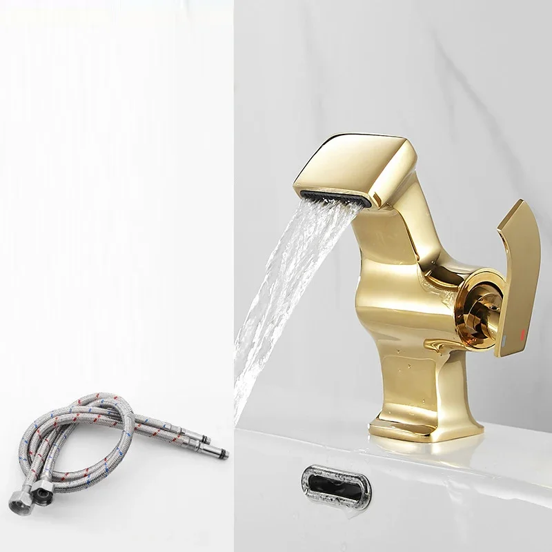 

Gold Bathroom Basin Faucet Single Handle Modern Hot Cold Water Mixer Tap Waterfall Toilet Bathroom Faucet Crane Tap Black Silver