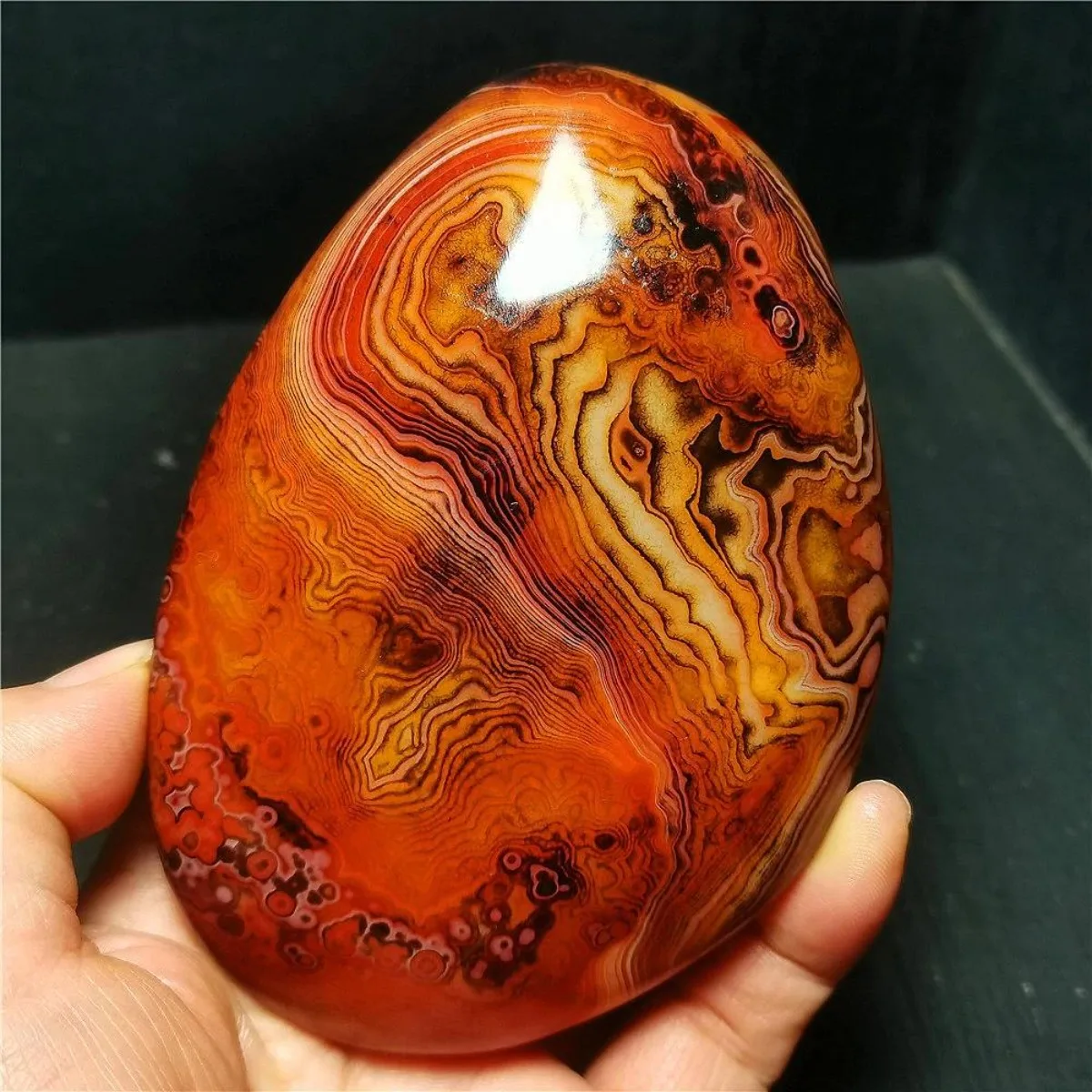 Large Smooth Texture Banded Agate Palm Stone, Polished Tumbled, Stripe Pattern, Desk Decor, Natural Stone, Crystal Collection
