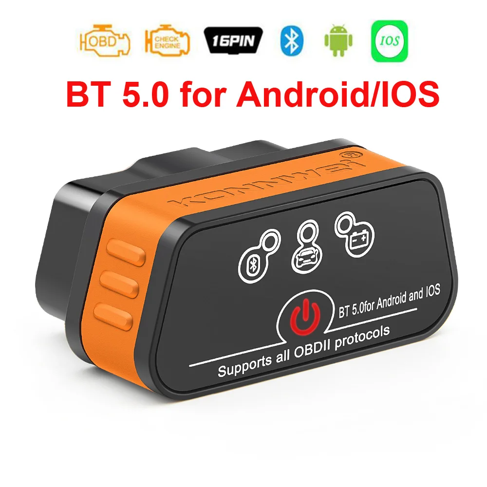 Konnwei 자동차 진단 도구, 블루투스 5.0 OBD2 스캐너, ELM 327 V1 5 OBDII, OBD 2 코드 리더, ELM327 V1.5 