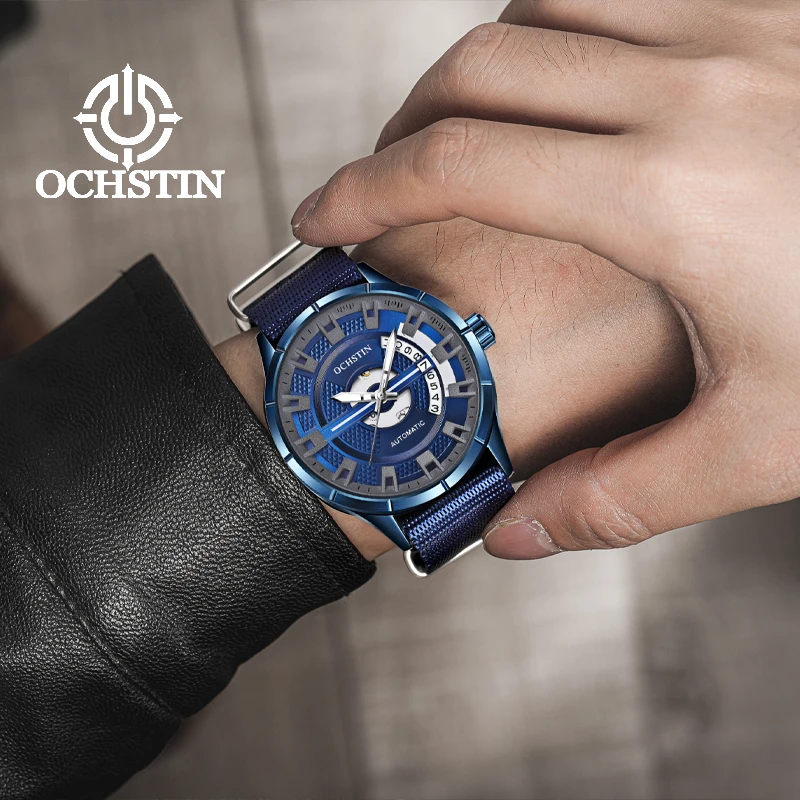 OCHSTIN Men's Creative Nylon Automatic Mechanical Watch Man Woven Nylon Strap Clock Male Daily Casual Outfits Wristwatch