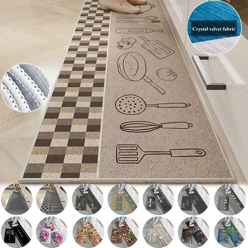 

Modern Light Durable Dirty Resistant Non-slip Crystal Velvet Kitchen Waterproof Carpet Entrance Floormat Machine Washable Rugs