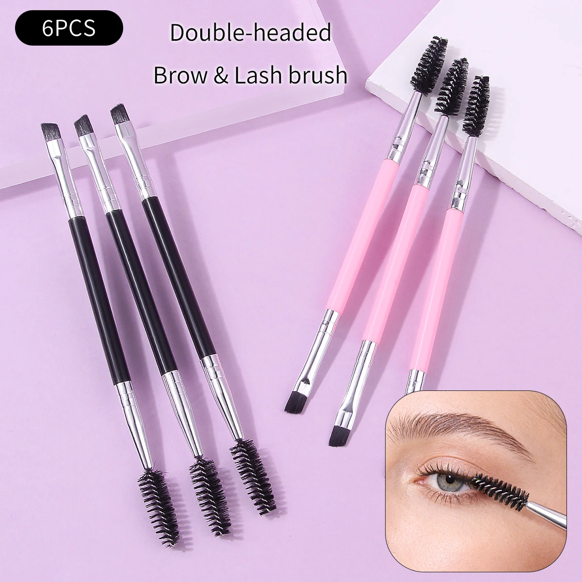 6 pinceaux doux à double pointe pour sourcils, pinceaux pour eye-liner, pinceaux de précision, pinceaux de maquillage portables multifonctionnels, outils de maquillage pour les yeux