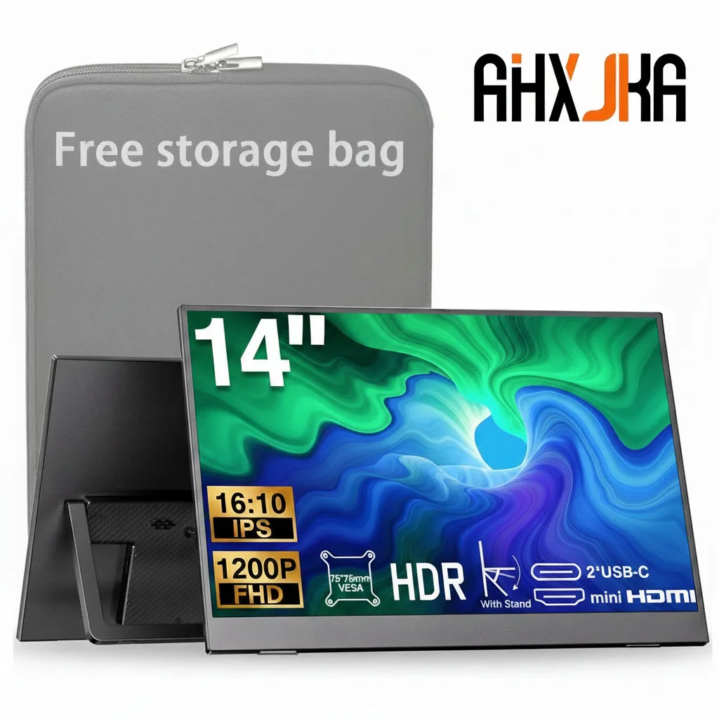 14-Inch Portable Monitor optional Thunderbolt USB-C HDMI 1200P HDR 16:10 For XBox PS4 / 5 Switch Cell Phone PC Loptop Extension