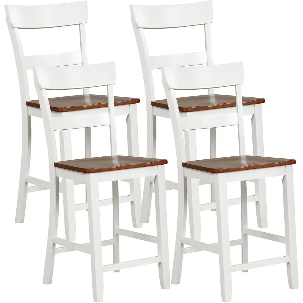 

Набор из 4-х белых барных стульев с высокой спинкой и ножками из каучукового дерева для дома, кухни, столовой и бара