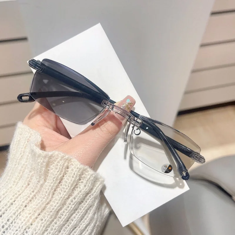 Y2k óculos que mudam de cor anti-azul moda óculos sem aro borda de corte ultra-leve glasse presente de verão