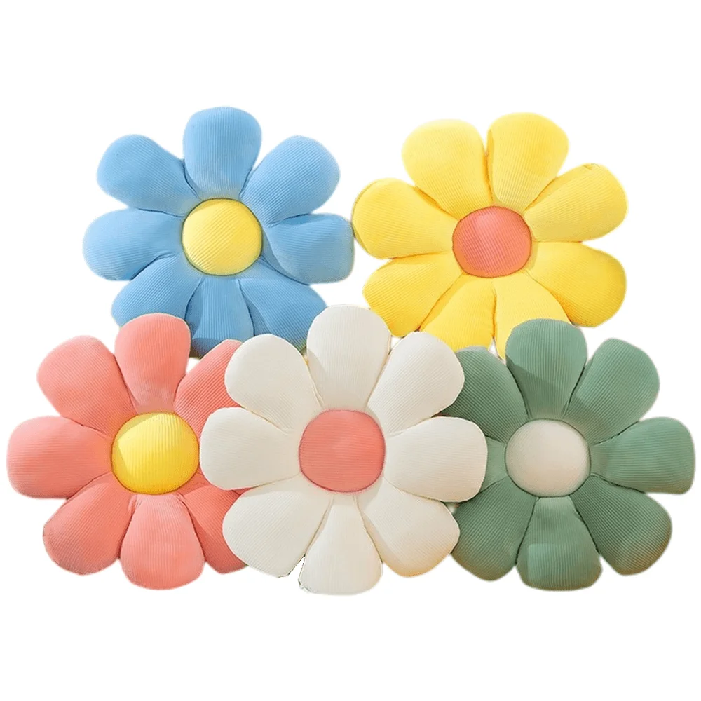 Stuffed Six Petal Flower Cushion Girly Room Decor Sunflower Pillow Bay Window Pink Flower Setting for Kids Bedroom Seat Pillow