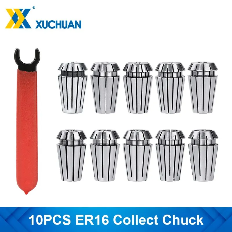 

10pcs ER16 Collet Chuck Kit With ER16 Wrench 1-10mm,ER Spring Chuck Clamping Tool for CNC Lathe Milling Cutter Tool Holder