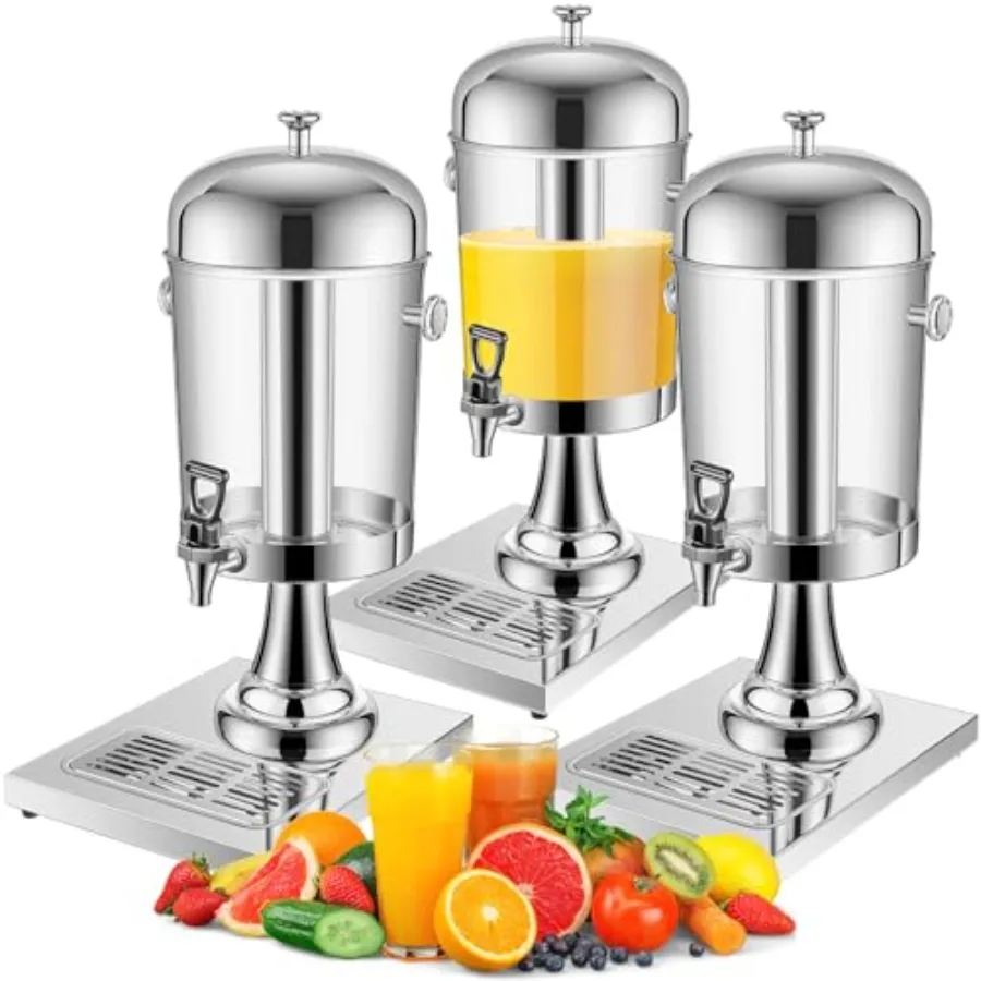 

3 Pcs 2 Gallon Drink Dispensers for Parties Beverage Dispenser with Stand Stainless Steel Hot Cold Juice Dispenser with Centre