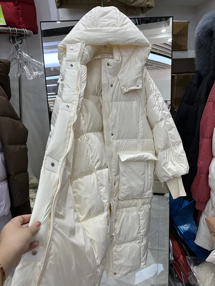 Inverno novo puffer casacos femininos outerwears casual simples high-end com capuz jaquetas à prova de vento grosso quente neve longo parker