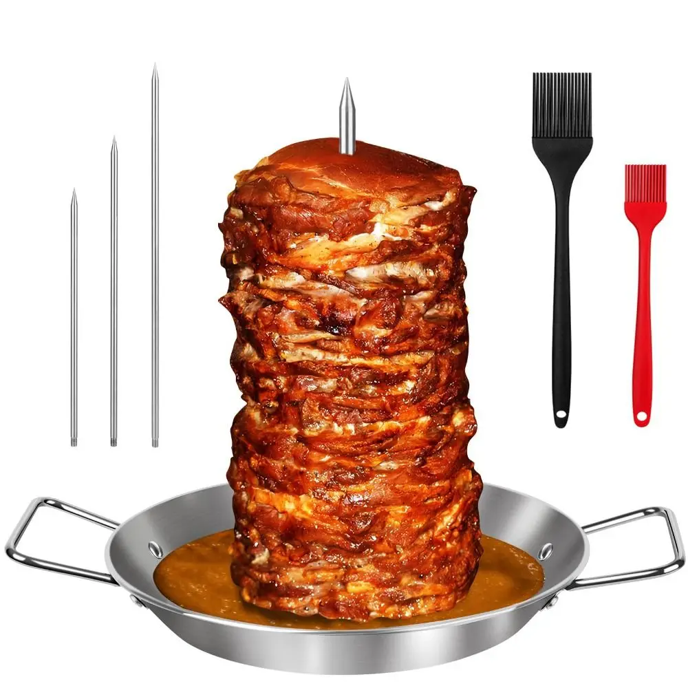 Soporte para Brochetas de Shawarma de Acero Inoxidable, con Púas Removibles, Resistente, Juego de Parrilla Vertical con 3 Púas