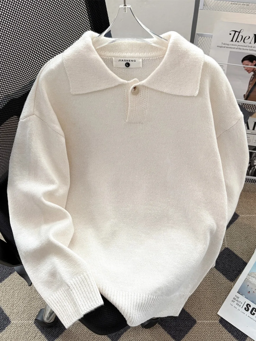 فضفاضة تناسب Ne تريكو الرجال عارضة لون نقي سترة كلينفيت الأمريكية كسول Sle الخريف الشتاء Faion ملابس الشباب #4