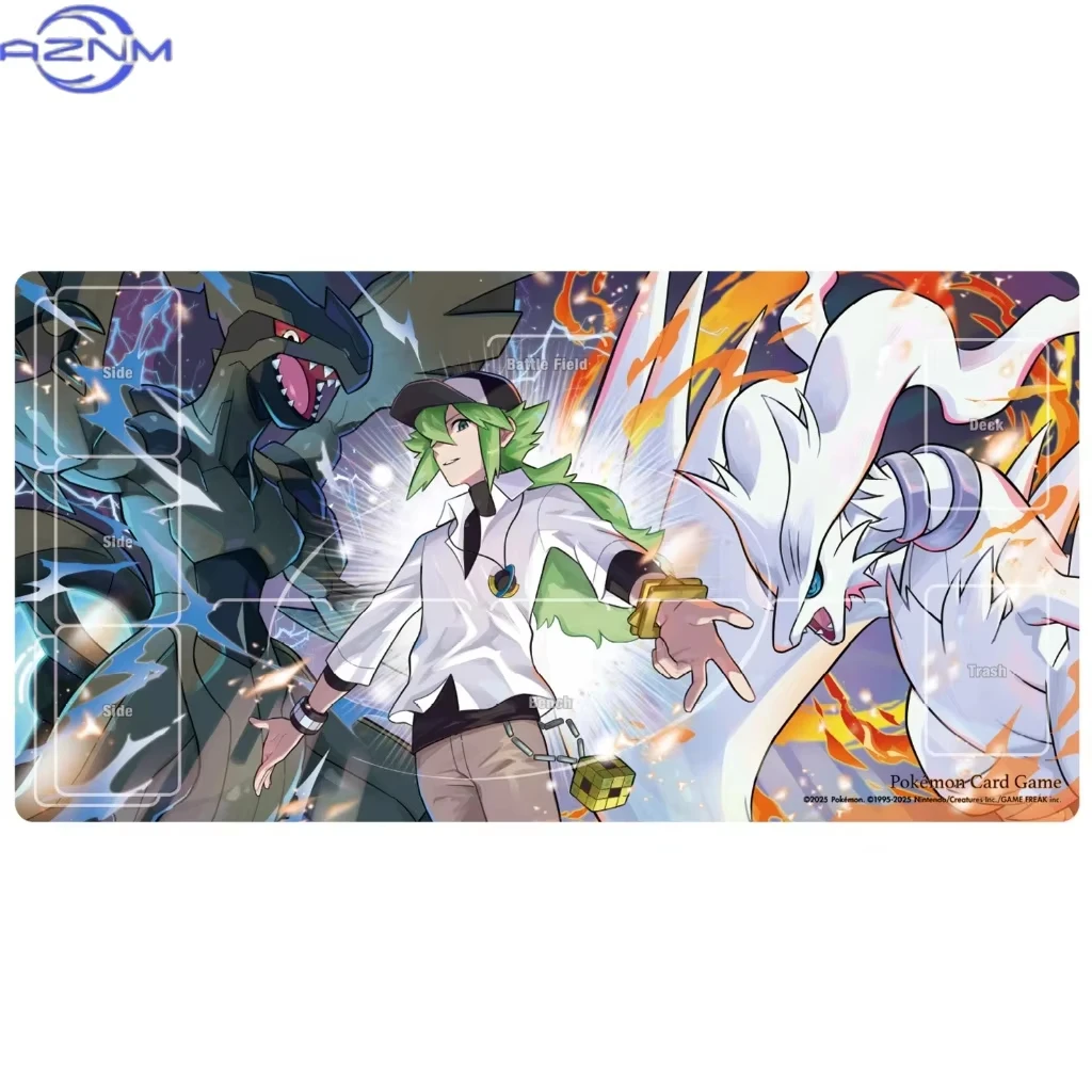 Pokemon TCG Playmat Trainer N Reshiram Zekrom Anime Game Mat Non Slip Rubber Trading Card Game Battle Desk Pad
