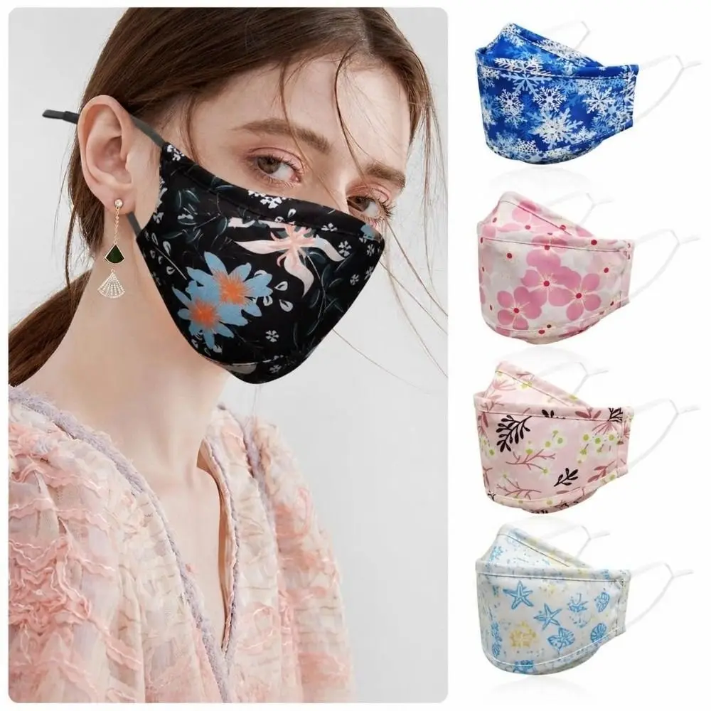 Fashion Printed Washable Cotton Face Masks Dustproof Breathable Cloth Fish Mouth Masks Warm Cold Proof Face Coverings For Women