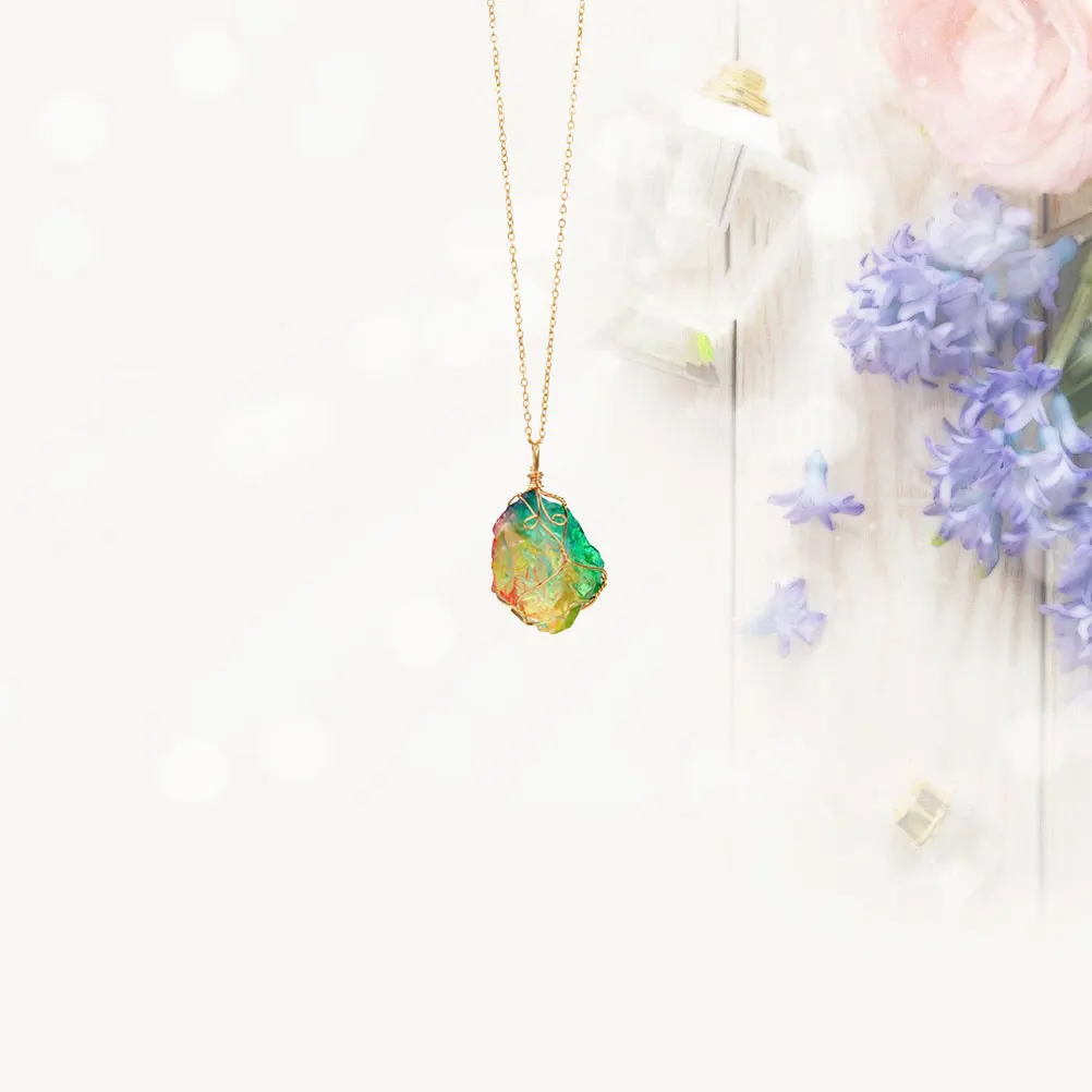 

1Pcs Multi-Color Stone Pendant Necklace Durable Natural Crystal Charm Gift for Daughter Wife Party Sweaters Stone Pendant