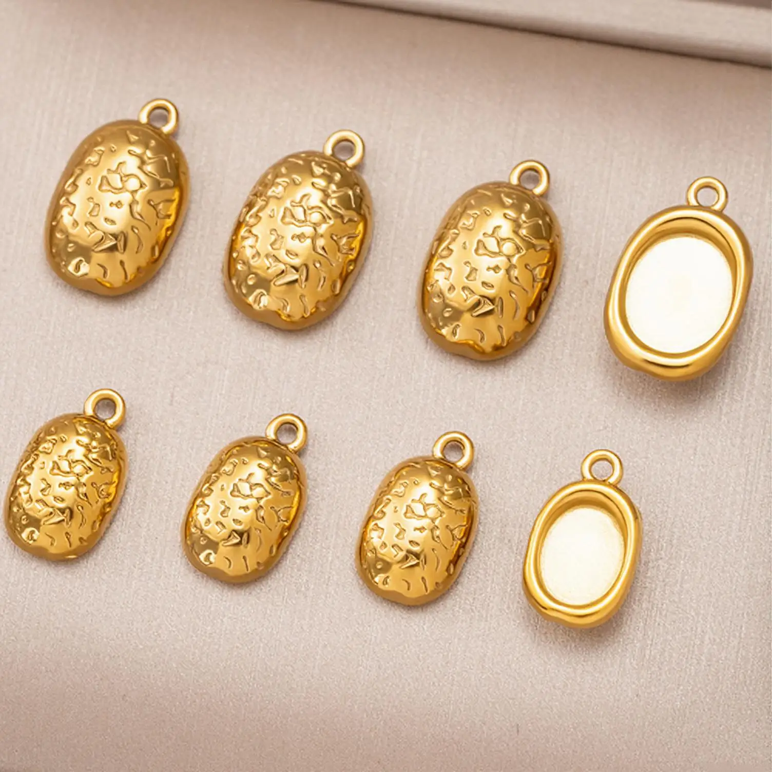5 Stück/Set Edelstahl-Anhänger, ovale Basisplatten, Lünetten-Rahmen für Cabochons, Anhänger für DIY-Schmuck, handgefertigte Materialien und Zubehör – Detail 2
