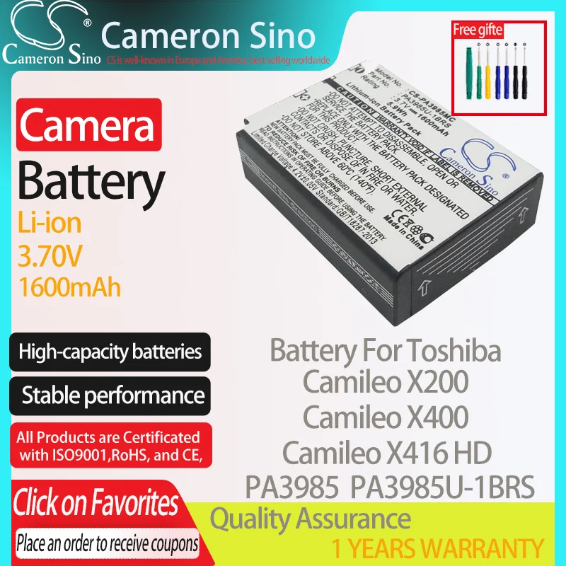 CameronSino Battery for Toshiba Camileo X200 Camileo X400 X416 HD fits Toshiba PA3985 PA3985U-1BRS Digital camera Batteries