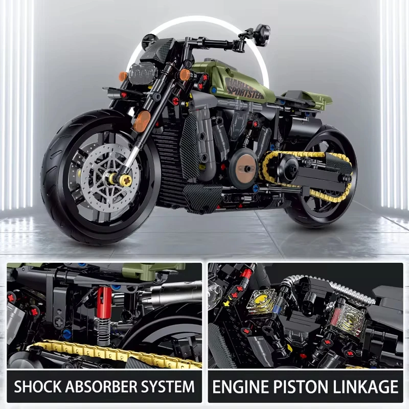 Bloques de construcción técnicos para motocicleta Duke Harleys, locomotora, modelo Racer, montaje de vehículo, ladrillos, juguete, regalos para niños, 634 Uds.