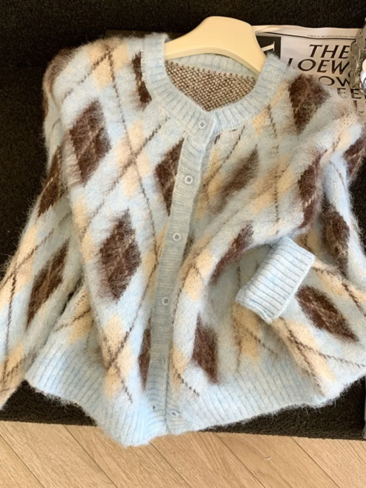 

Универсальный вязаный свитер с длинными рукавами для женщин, весенний модный свободный кардиган с цветовыми блоками, корейский стиль