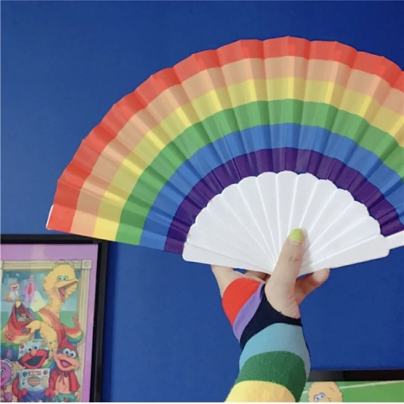 Rainbow Folding Fans Dance Portable Ins Korean Ulzzang Contrast Color Stylish Summer Hand Fan Harajuku Decoration Craft Gifts