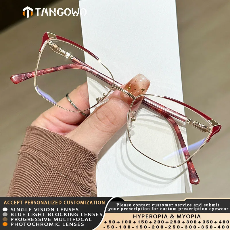 TANGOWO Women`s Reading Glasses Decorative Eyepieces for Zoru Woman`s Eye Glasses Blue Light Bezel Blue Filter Lenses Optical -4