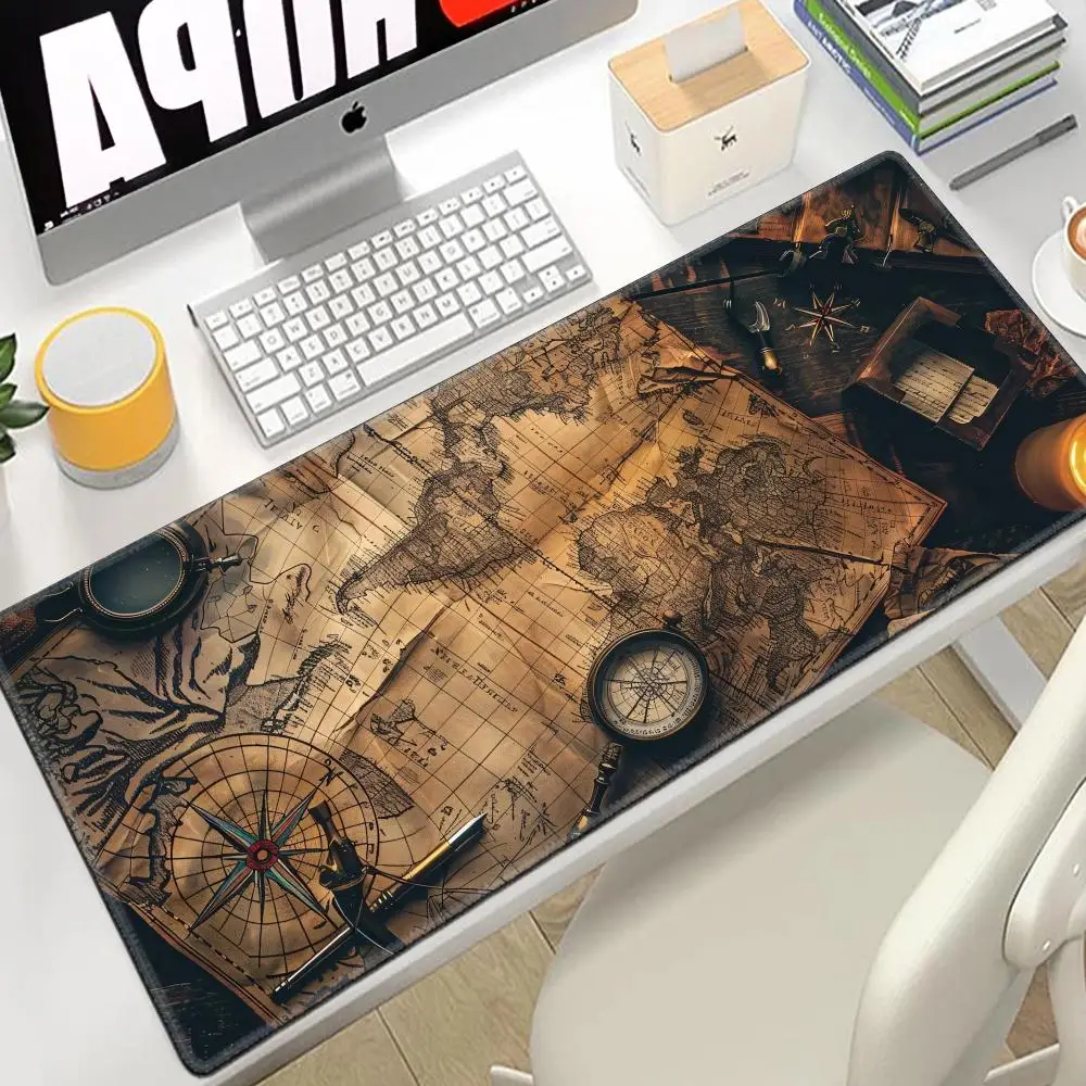 XXL Vintage Steampunk Compass Design Mouse Pad Large Gaming Office Desk Mat Non-Slip Stitched Edges for Gamers and Home Office