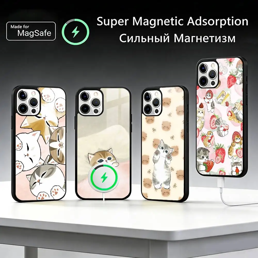 

Милый чехол для телефона с ушками C-Cat M-Mofusands для IPhone 17 16, 15, 14, 13, 12, 11 Plus Pro Max Plus, чехол с беспроводным зарядным устройством, принципиально
