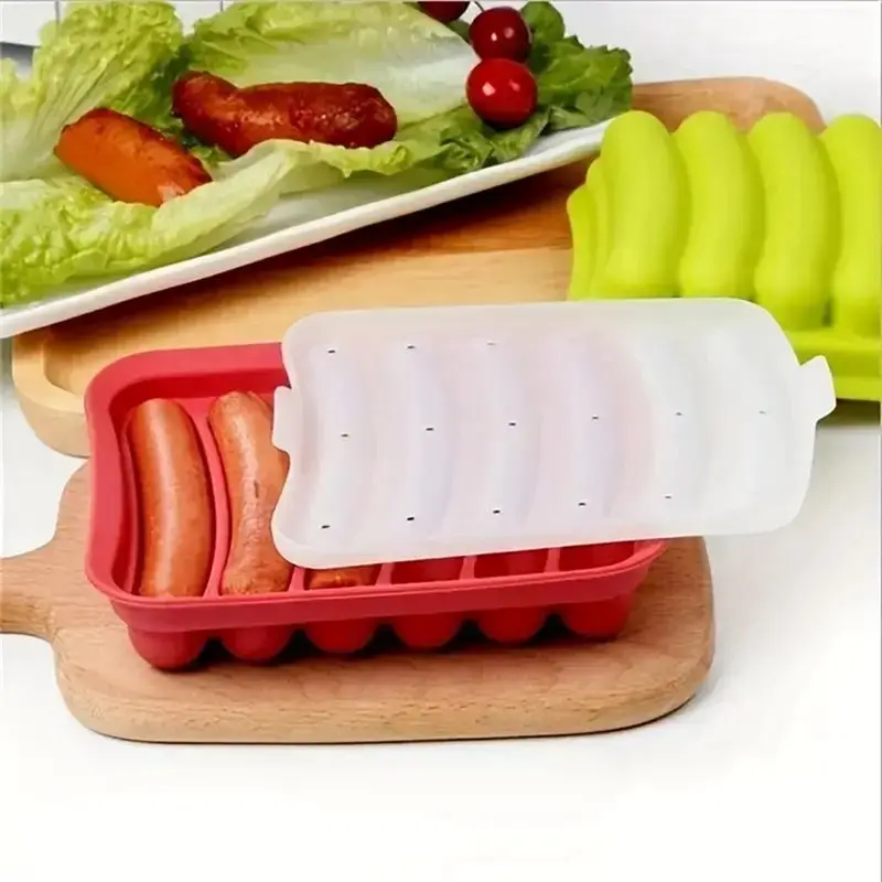 ABUN Sausage Making Mold Silicone DIY Hot Dog Maker, Non-Stick Kitchen Baking Tool for Breakfast Sausage, 2 Pack Green Red