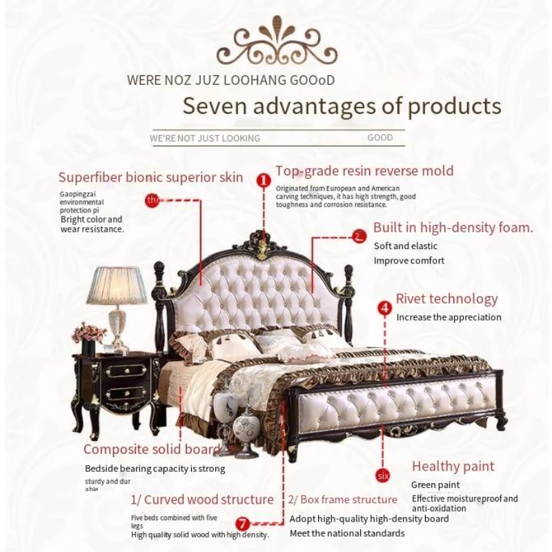 Luxury Frame Double Bed Black Sandalwood Modern Queen King Double Bed Bedside Cupboard Wooden Cama De Casal Bedroom Furniture
