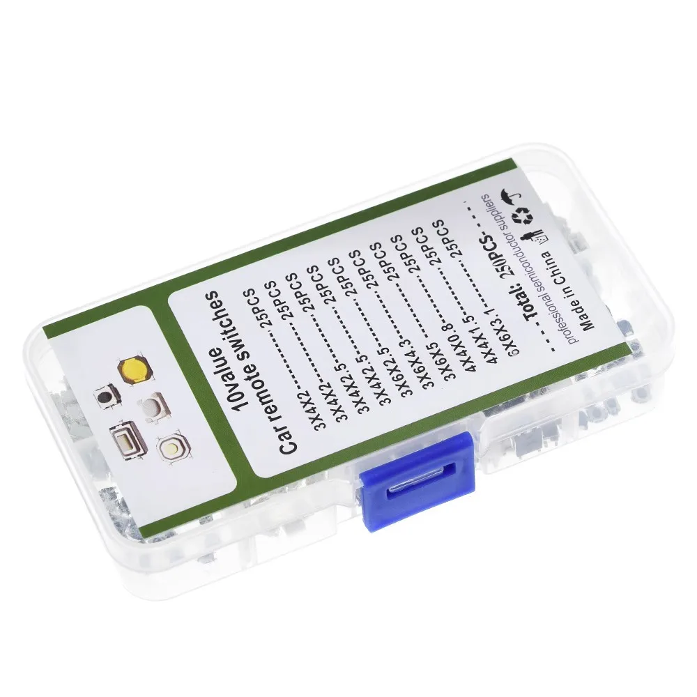250PCS Car Switch, Button Touch Switch, 10 Specifications, 25 Patches for Each