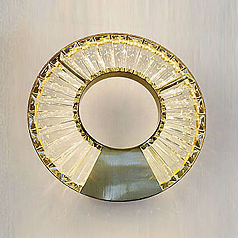 

Modern Light Luxury Crystal Circle Wall Lamp Staircase Aisle Simple Dining Room Study Bedroom Bedside Lighting