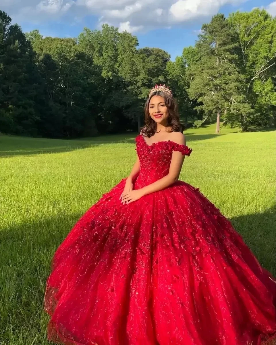 ANGELSBRIDEP Burgundy Quinceanera Dresses With Cape Shiny Lace Flowers Off-Shoulder Vestidos De 15 Anos Birthday Party Princess