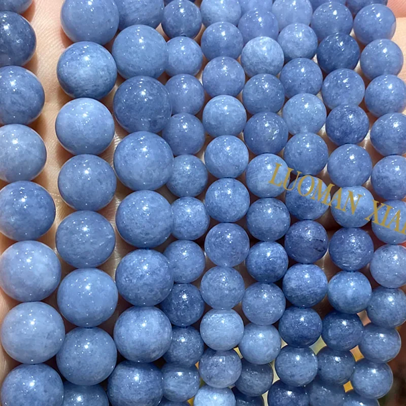 Natural Stone Blue Angelite Beads Loose Round Spacer Beads for Jewelry Making DIY Charms Bracelets Accessories 6 8 10MM 15\'\'