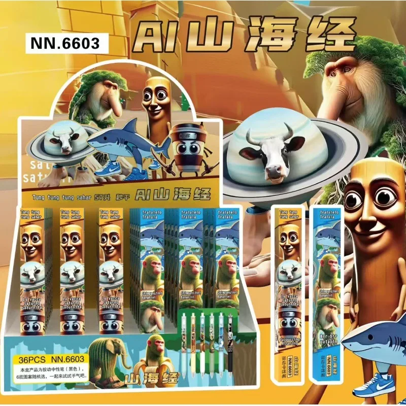 Italian Brainrot High-Quality Push-Type Gel Pens Cute Cartoon Funny 0.5mm Office School Supplies Writing Push Action Pen Gifts