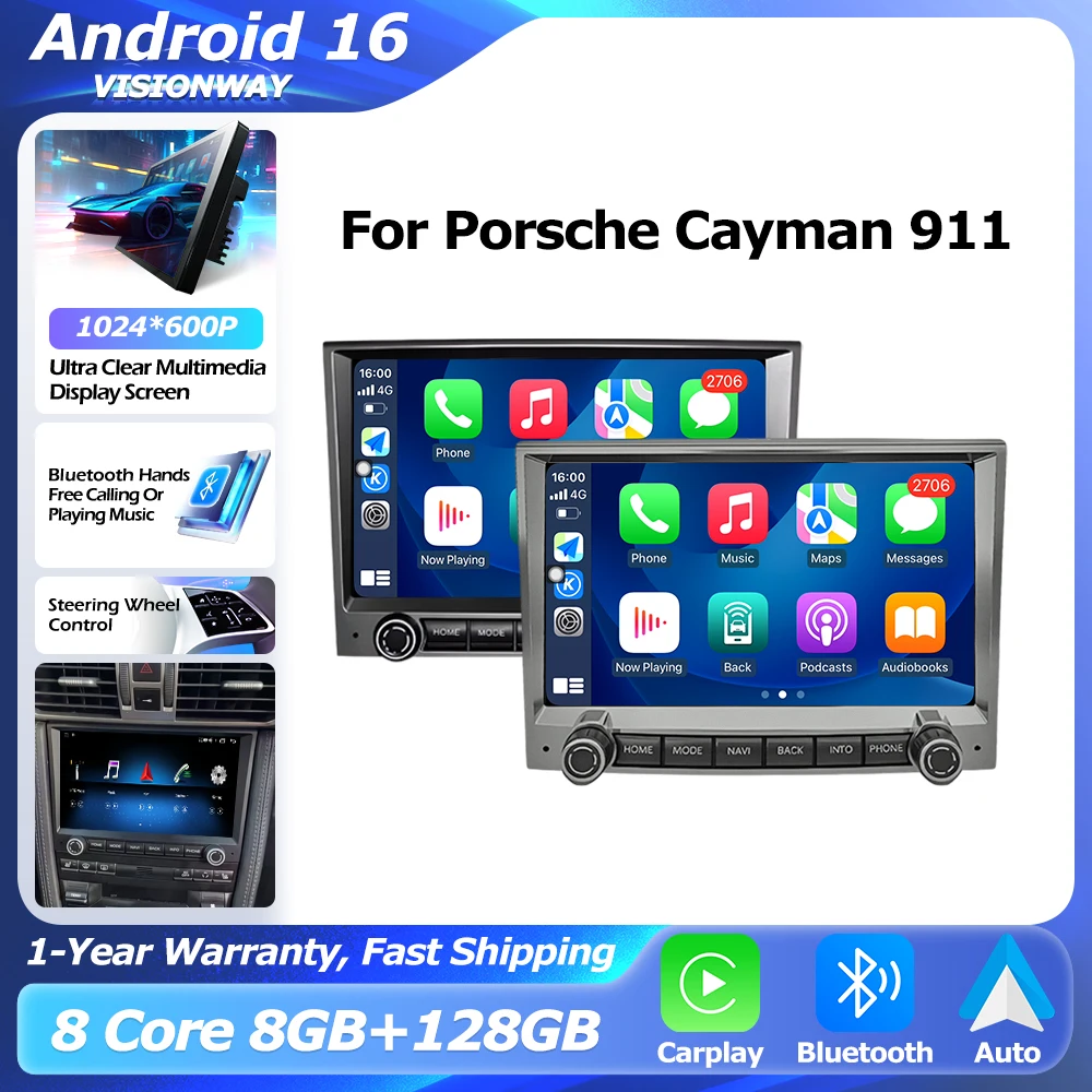 For Porsche Cayman 911 987 Boxster 997 Android Auto CarPlay Lntelligent Multimedia Player GPS Navi Touch Display Screen WiFi DSP