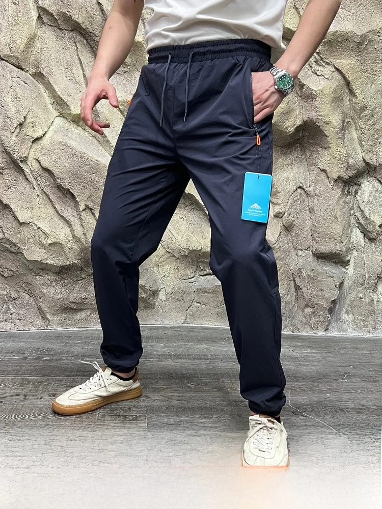 

Хорошее значение, дышащие мужские повседневные брюки с эластичной резинкой на талии и молнией, клей, тихое, летние, модные, свободные, прямые брюки