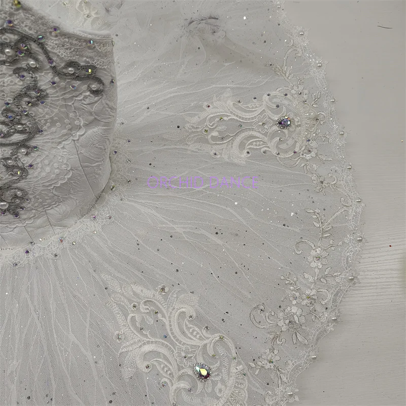 고품질 12 레이어 어린이 소녀 여성 성인 성능 착용 잠자는 숲 속의 아름다움 실버 요정 흰색 전문 발레 의상