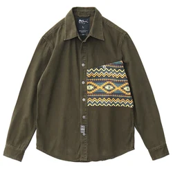 Thickened shirt jacket men's American retro Navajo contrast color old casual frock shirt to wear in autumn