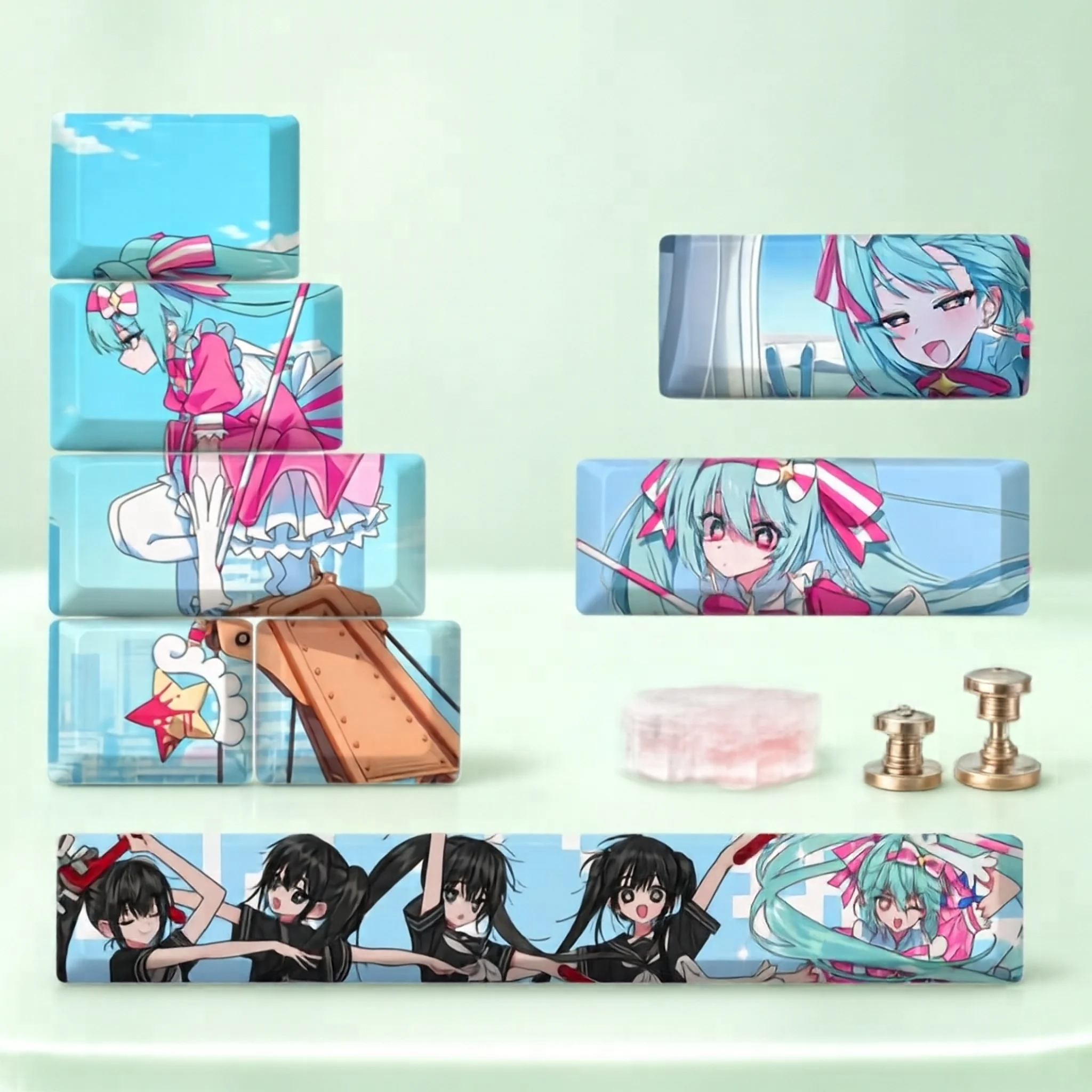 8 Key/set Hatsune Miku Pbt Keycaps Anime Keycap Wear Resistant Mechanical Keyboard Diy Accessories Gift