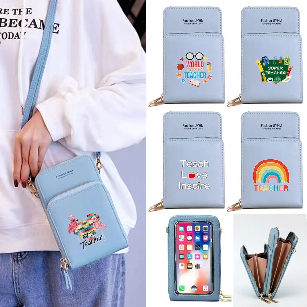 Women's Wallets Mobile Phone Bags Card Package Teacher Print Coin Purse for Apple/Huawei Cell Phone Pack Female Crossbody Bag