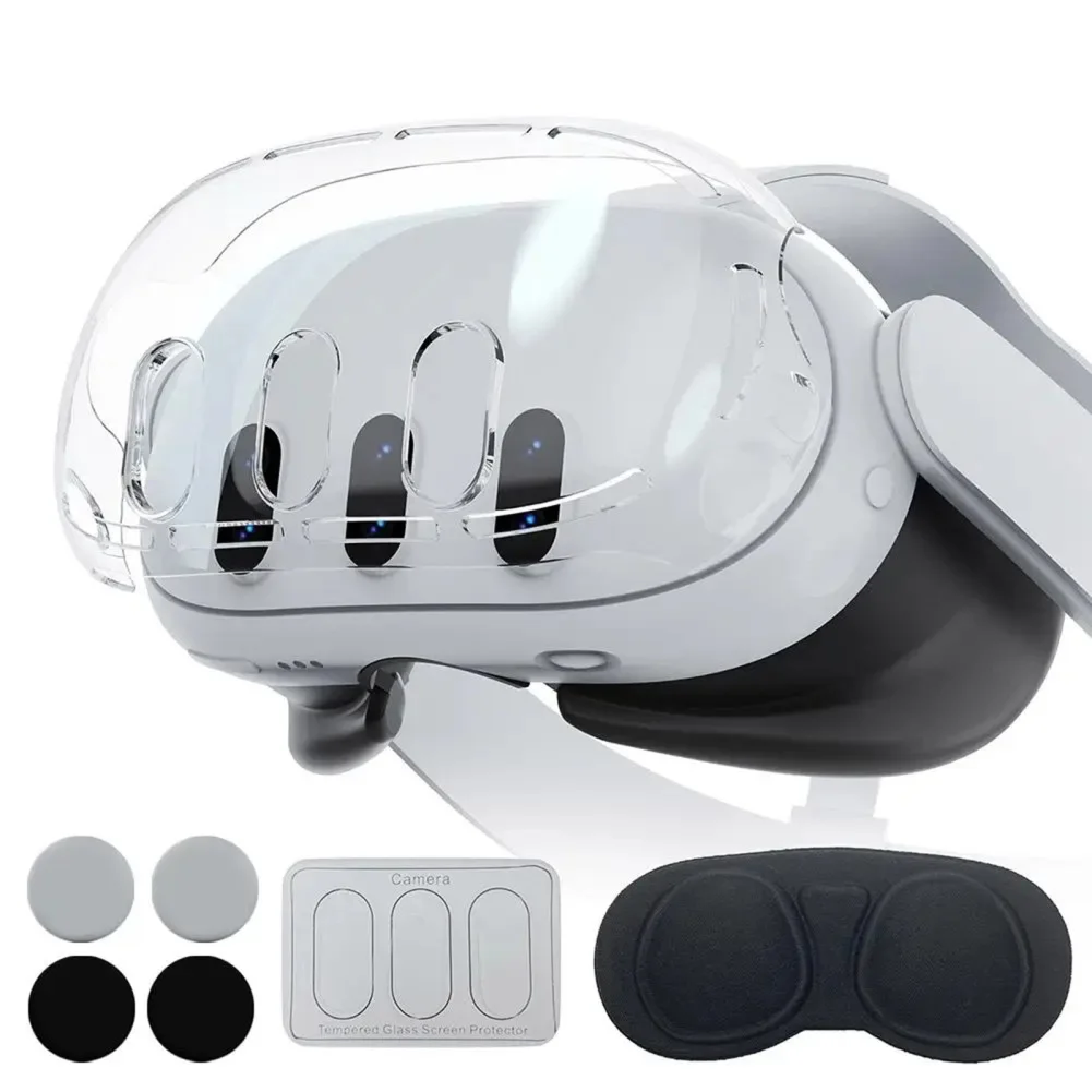 Protective Cover Set Controllers Grip Caps Protector Face Cover Headset Skin Lens Tempered Film For Meta Quest 3 VR